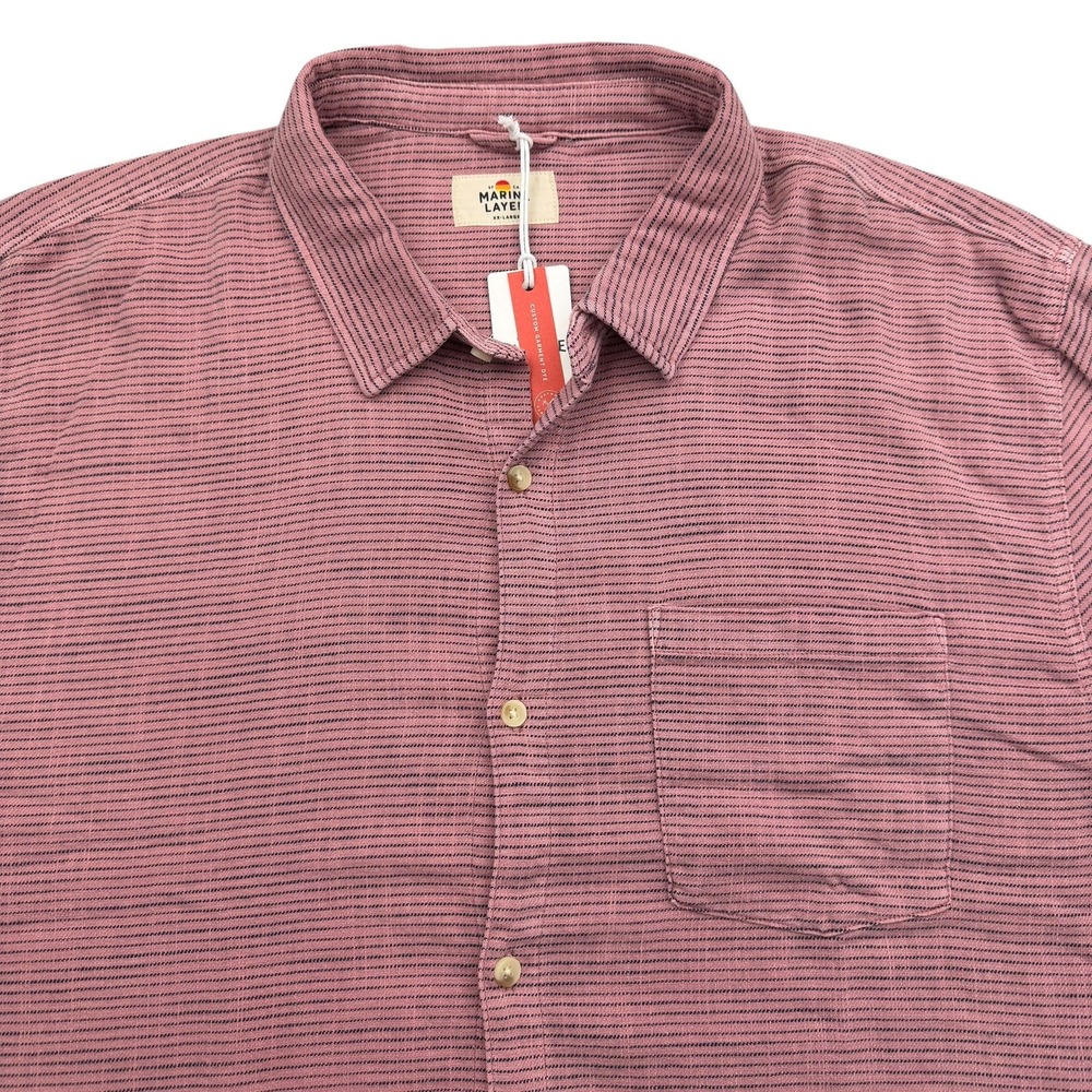 Marine Layer Shirt Mens 2XL Pink Long Sleeve Button Up Lilas Stripe Stretch NWT